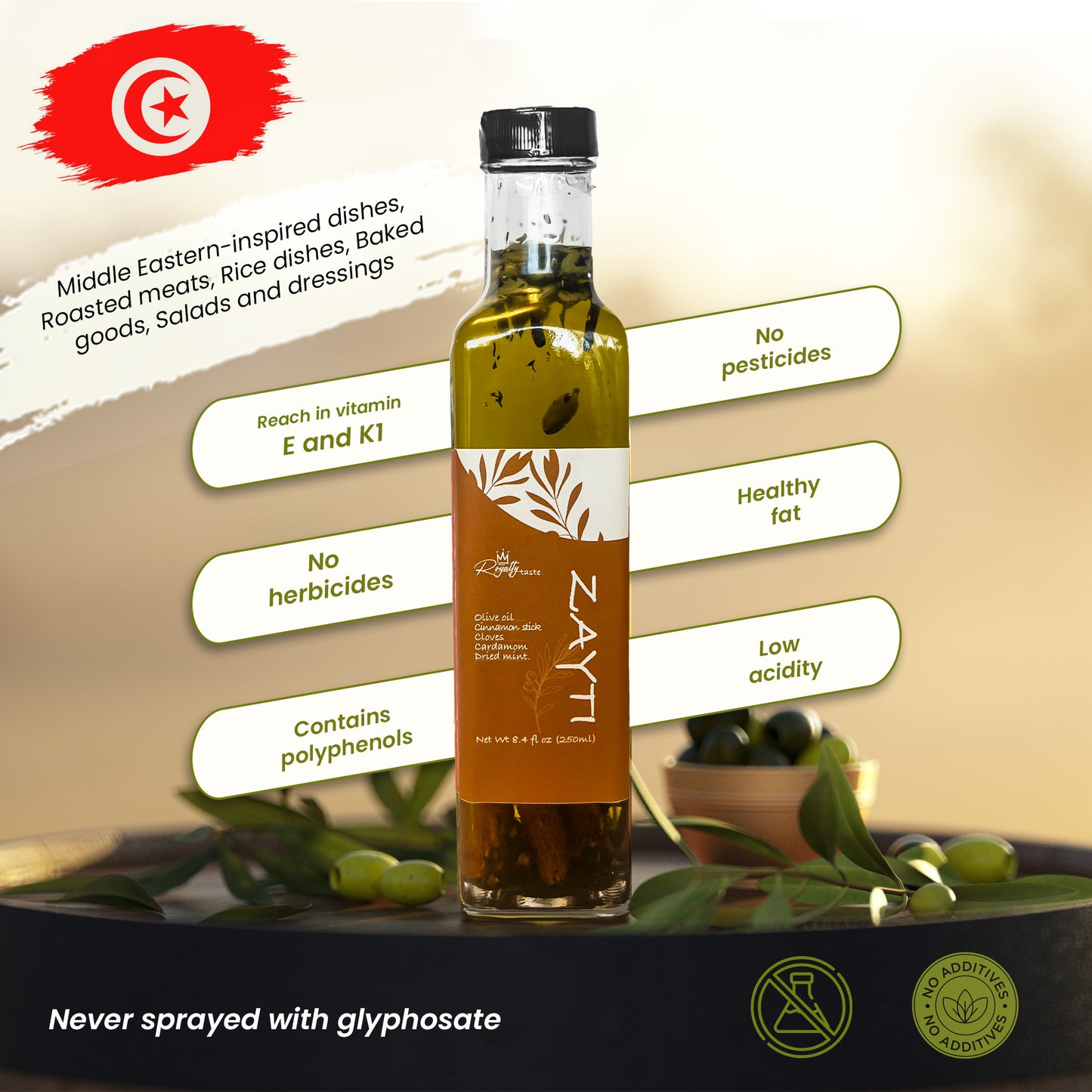 Extra virgin olive oil cinnamon cardamon cloves and mint